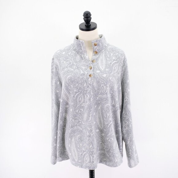 Croft & Barrow Gray Paisley Button Mock Neck XL Sweater Polyester Rayon Spandex - Picture 1 of 7